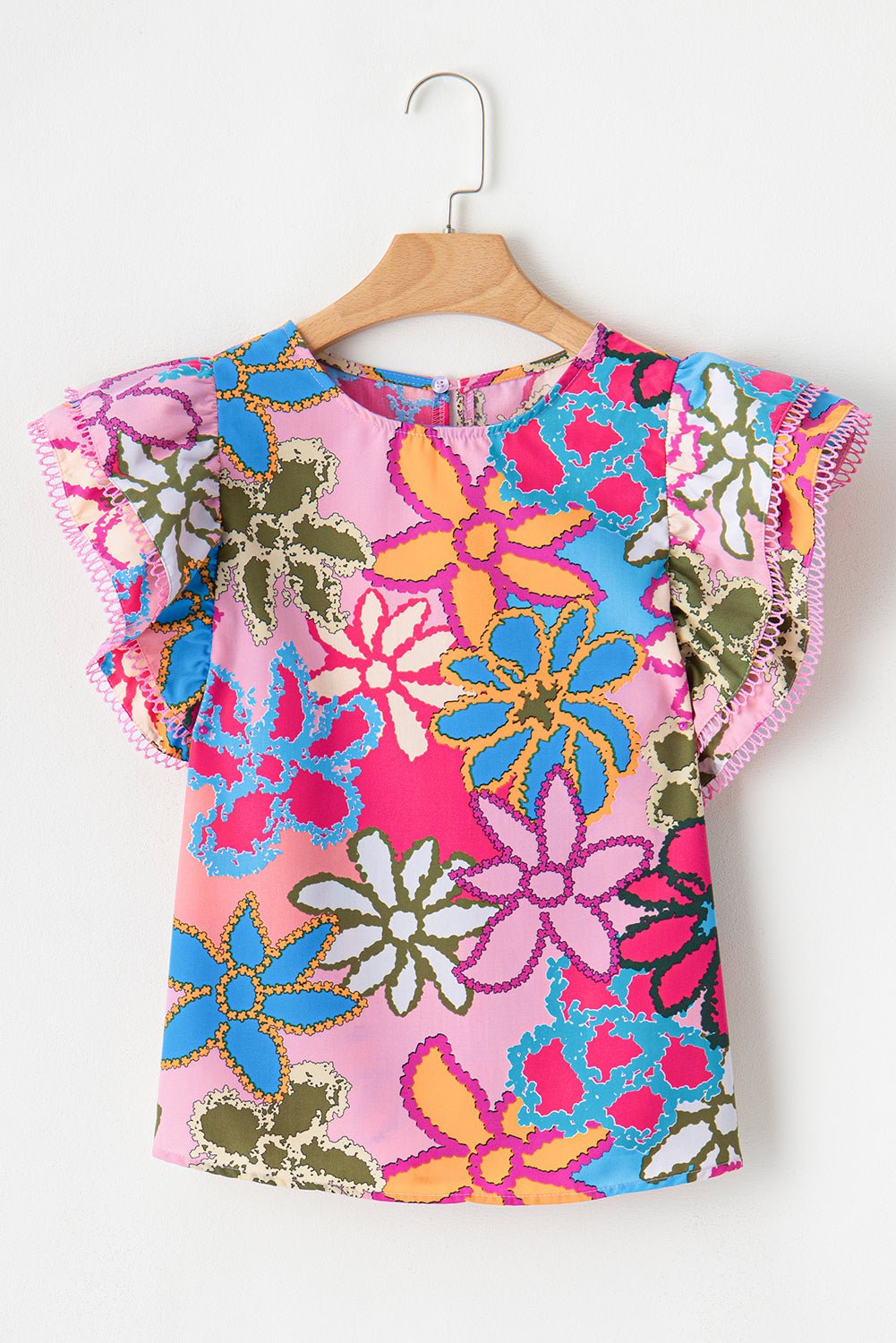 Multicolor Floral Print Boho Top Tiered Ruffle Sleeve Blouse - MAD RUFFI
