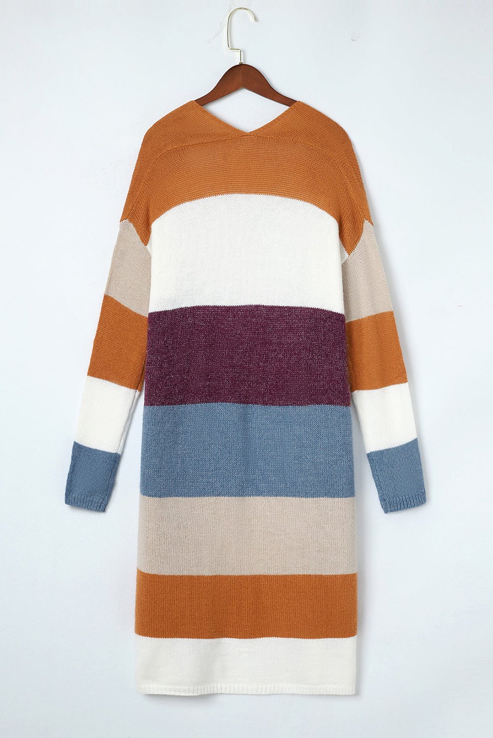 Multicolor Knitted Color Block Open Front Long Cardigan - MAD RUFFI