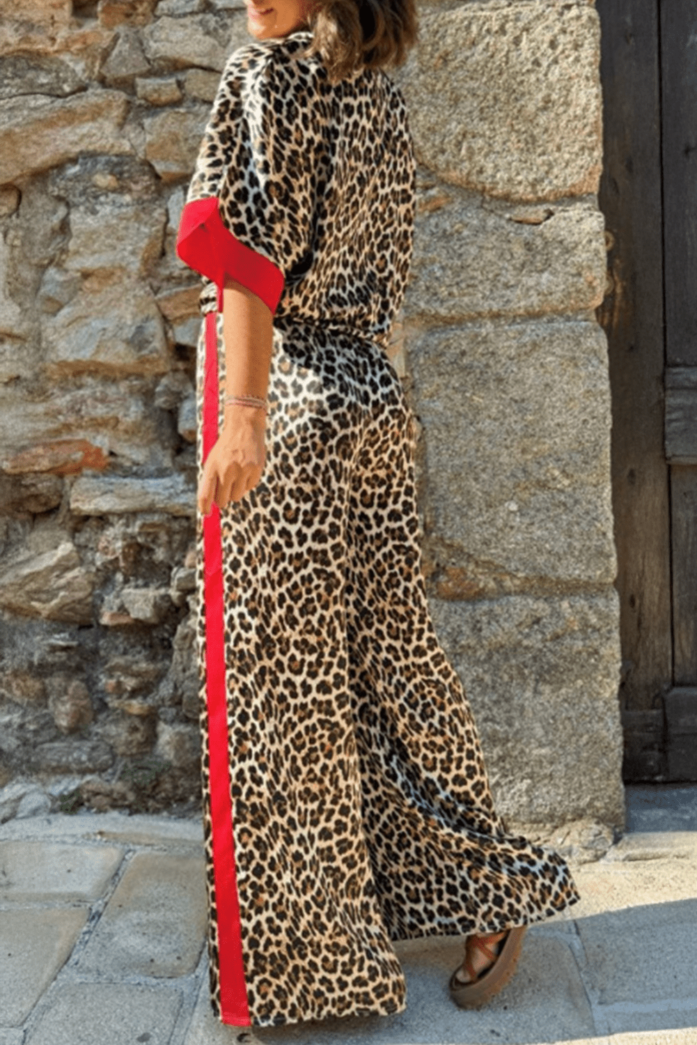 Multicolor Leopard Print Color Block Short Sleeve Shirt and Pants Set - MAD RUFFI