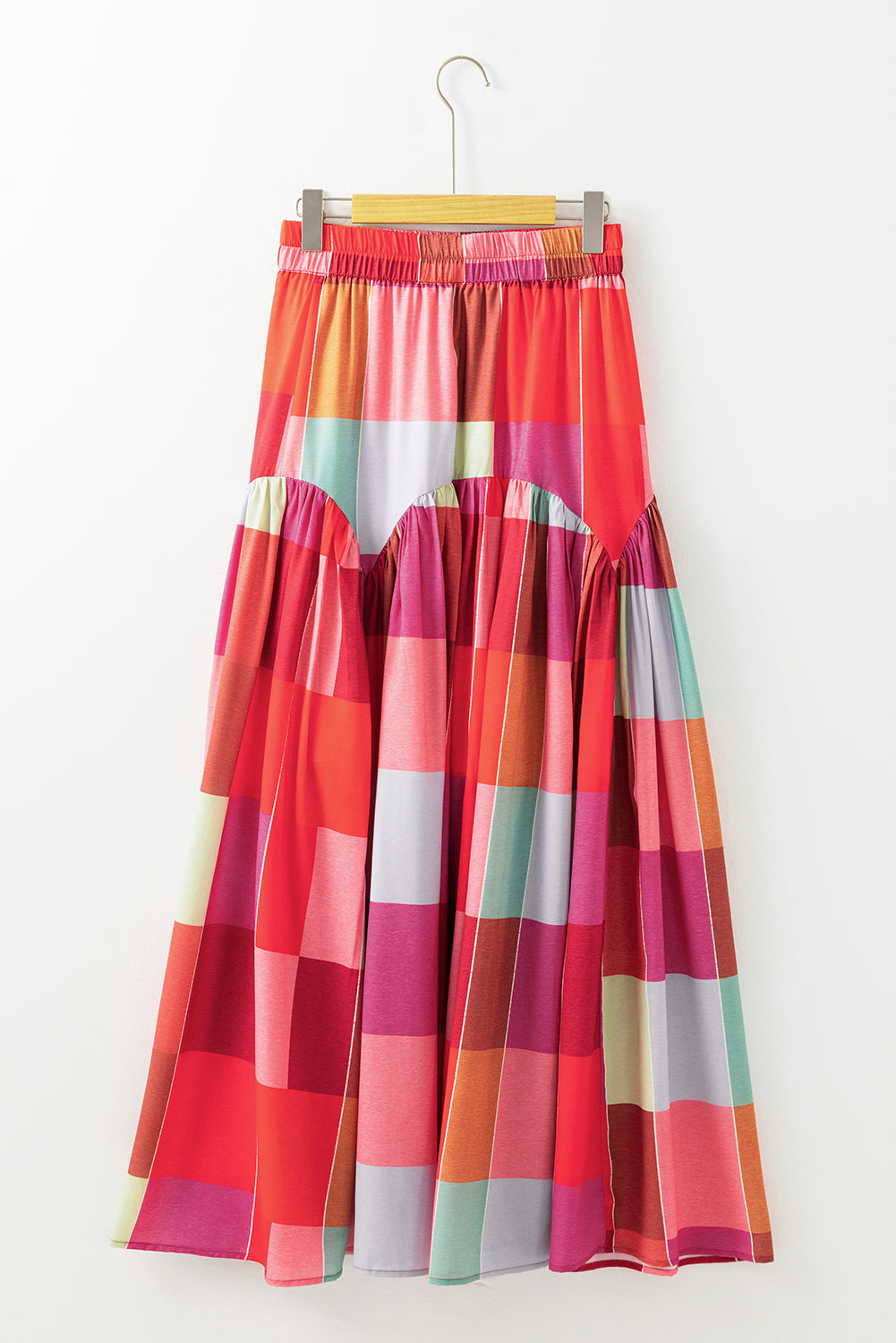 Multicolor Plaid Boho High Waist Maxi Skirt - MAD RUFFI