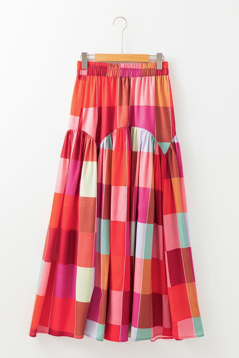 Multicolor Plaid Boho High Waist Maxi Skirt - MAD RUFFI