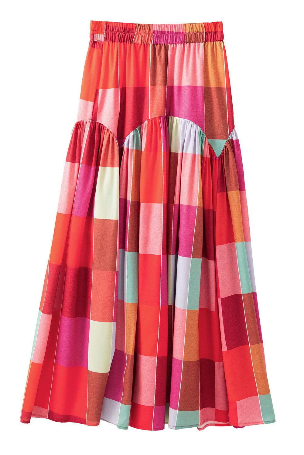 Multicolor Plaid Boho High Waist Maxi Skirt - MAD RUFFI