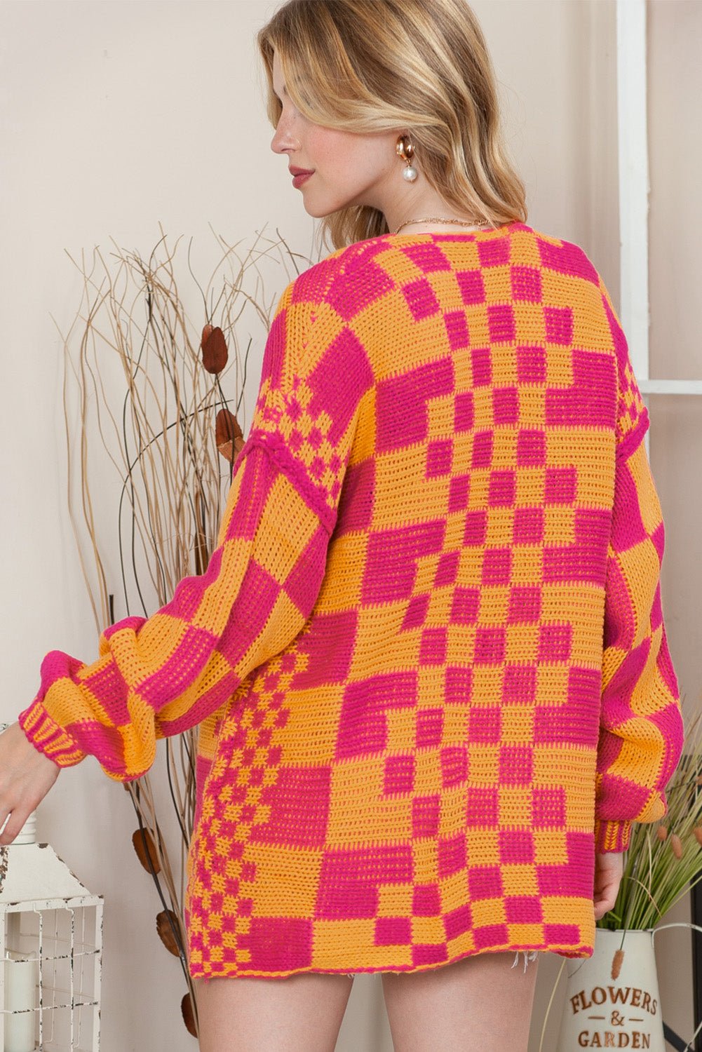 Multicolor Plaid Open Front Knitted Cardigan - MAD RUFFI