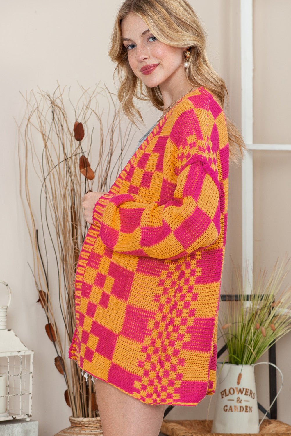 Multicolor Plaid Open Front Knitted Cardigan - MAD RUFFI