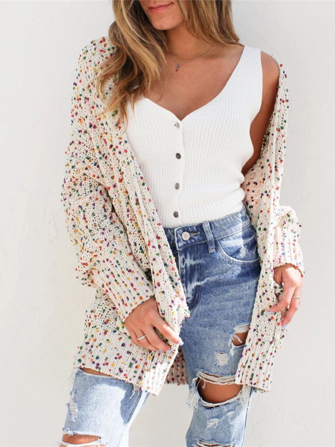 Multicolored Open Front Cardigan - MAD RUFFI