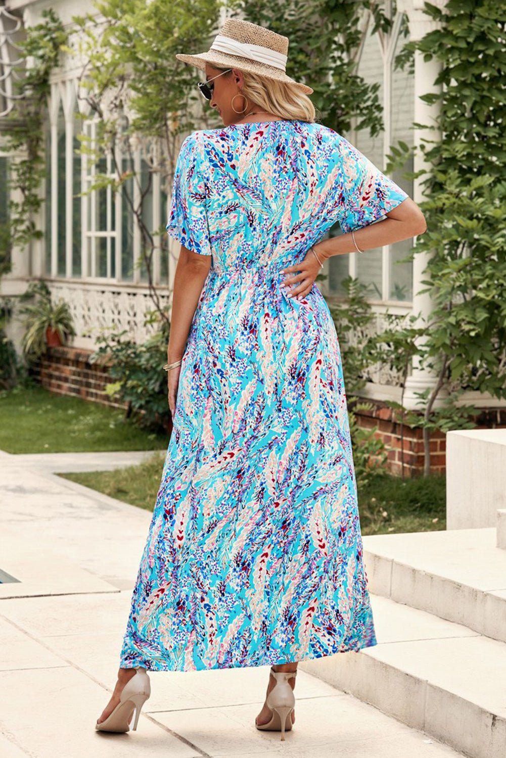 Multicolored V - Neck Maxi Dress - MAD RUFFI