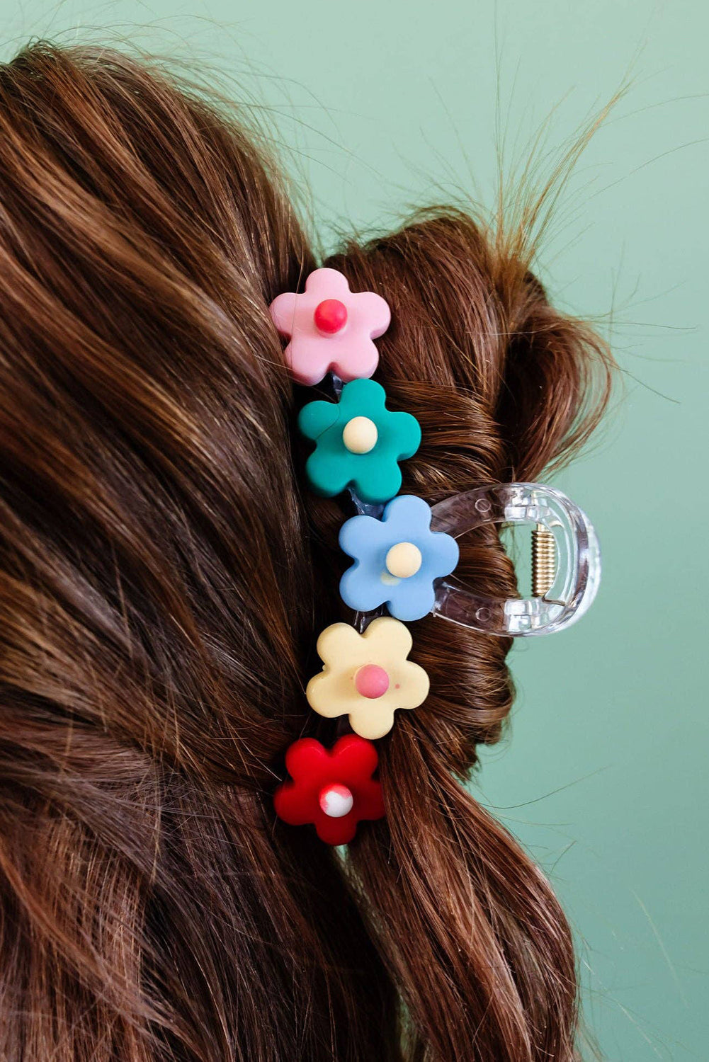 Multicolour 60s Flowers Cute Plastic Hair Claw - MAD RUFFI