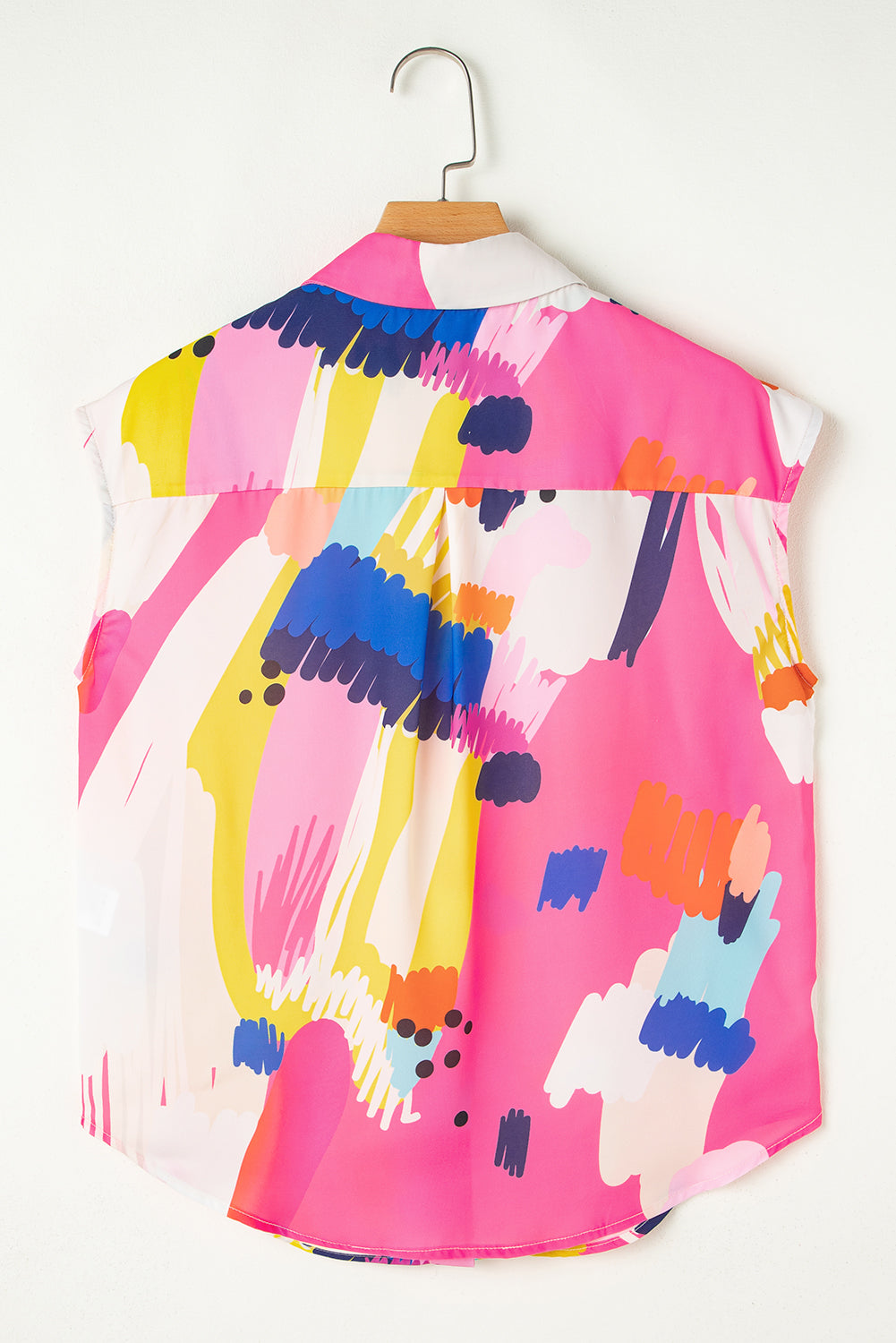 Multicolour Abstract Print Collared Cap Sleeve Casual Shirt - Blouses