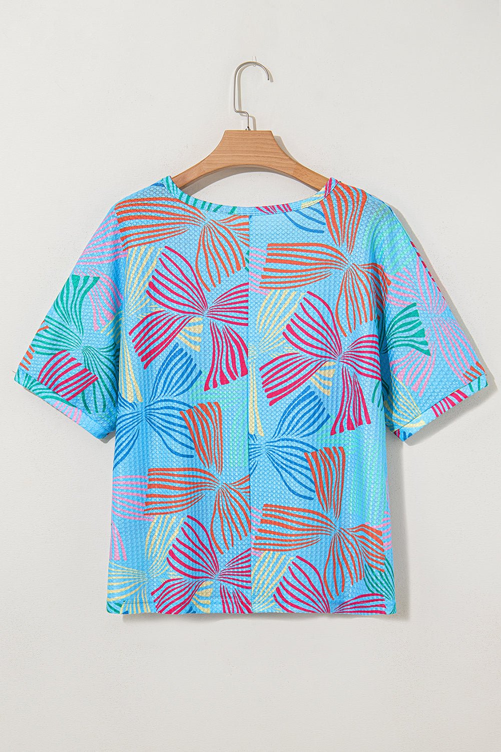 Multicolour Bowknot Print Waffle Loose Tee - MAD RUFFI