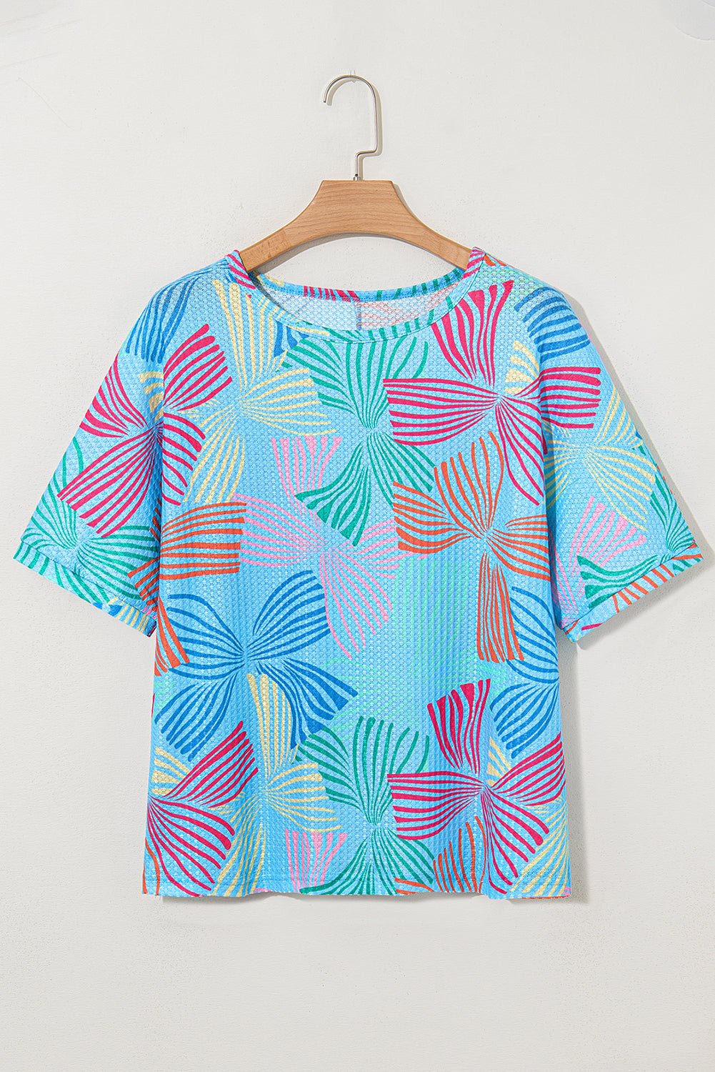 Multicolour Bowknot Print Waffle Loose Tee - MAD RUFFI