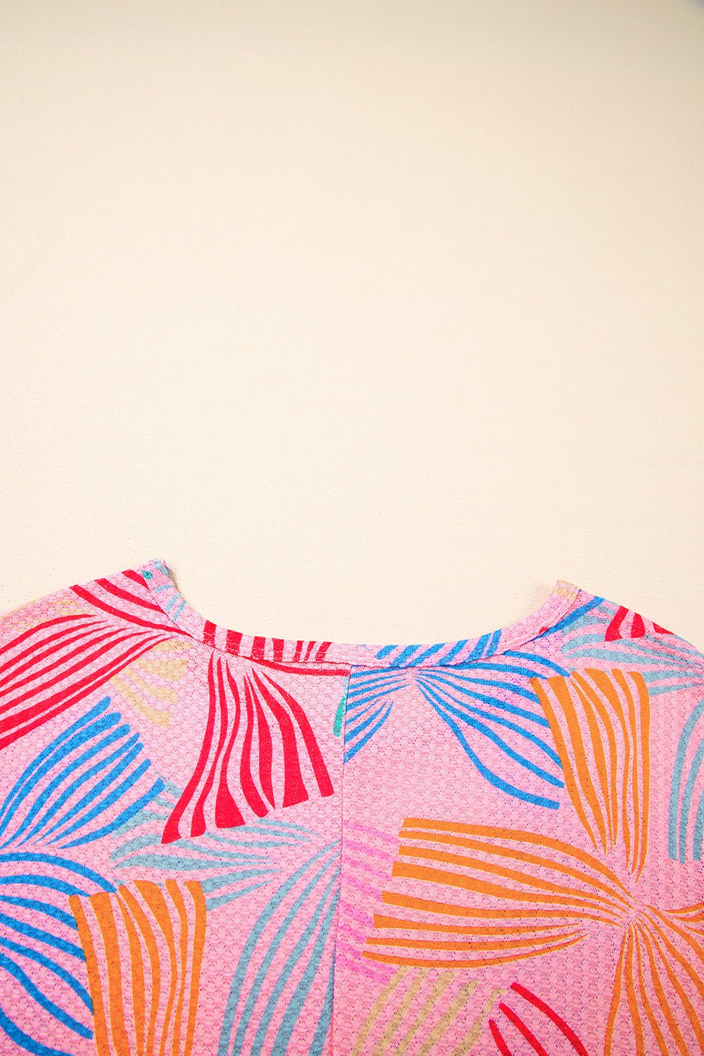 Multicolour Bowknot Print Waffle Loose Tee - MAD RUFFI