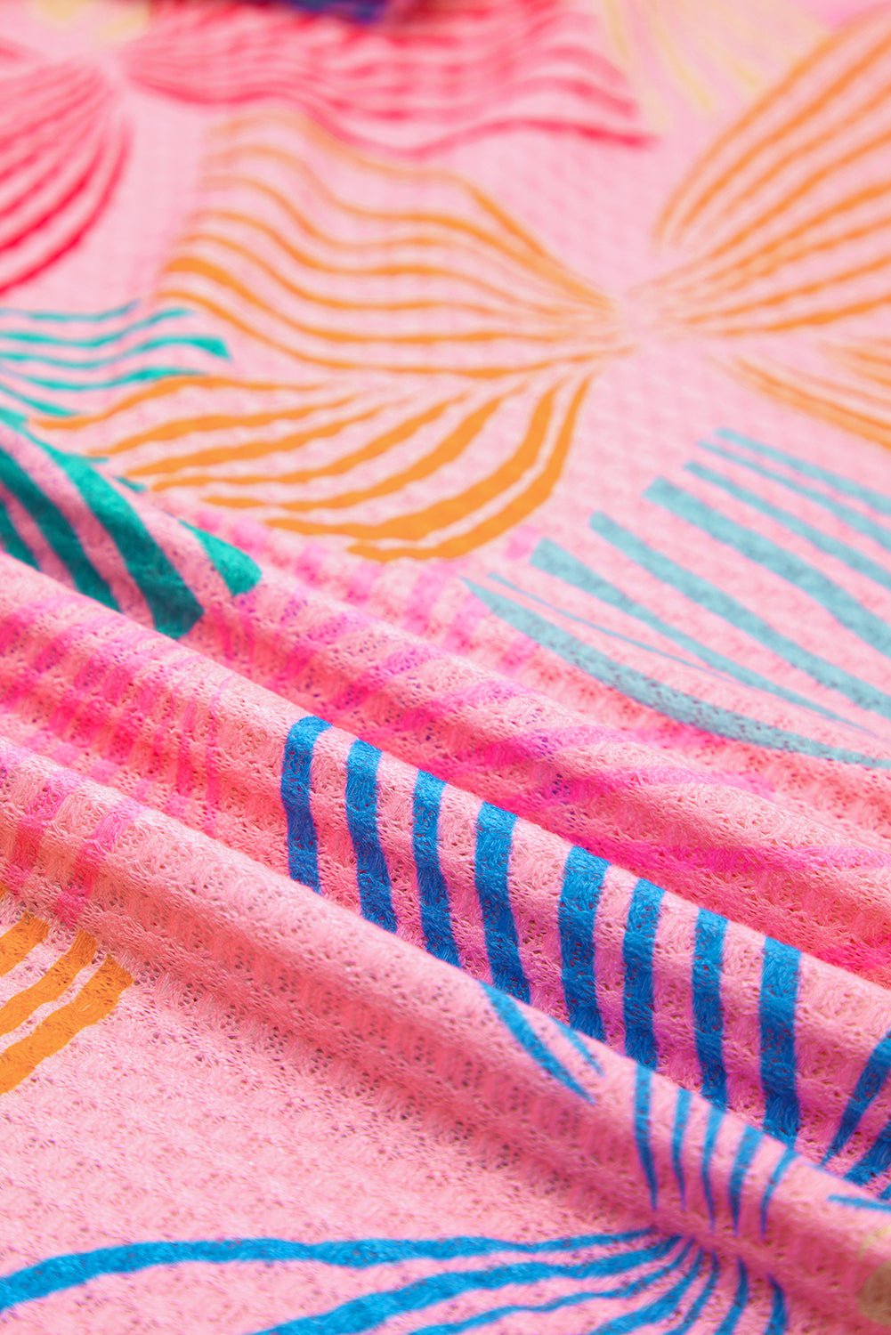 Multicolour Bowknot Print Waffle Loose Tee - MAD RUFFI