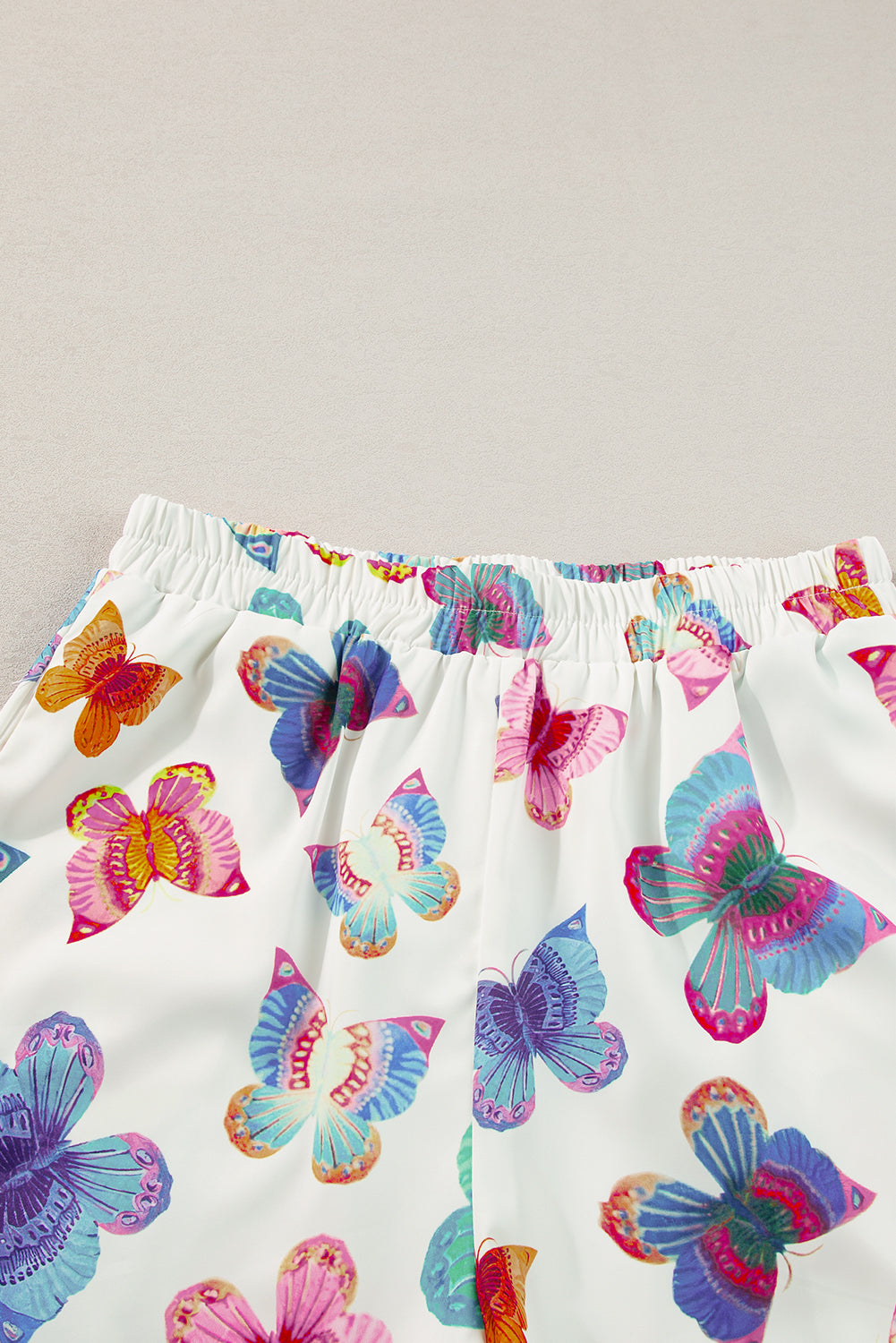 Multicolour Butterfly Print Button-up Shirt & Shorts Pajama Set - MAD RUFFI