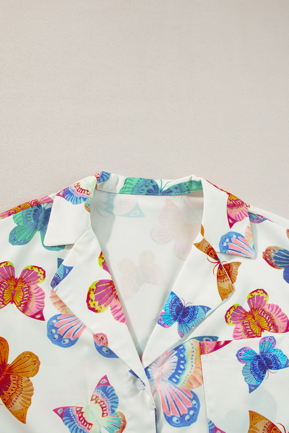 Multicolour Butterfly Print Button-up Shirt & Shorts Pajama Set - MAD RUFFI