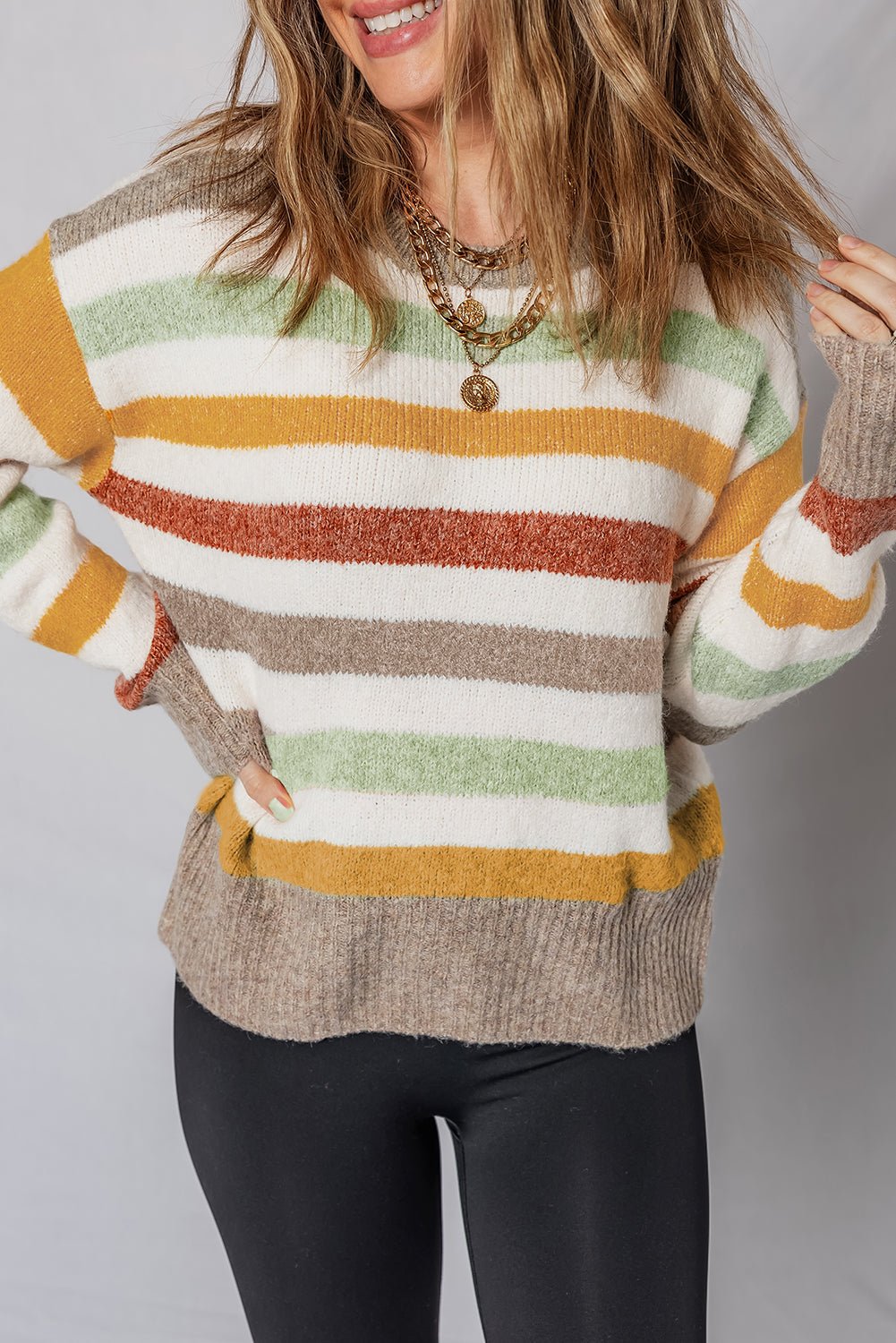 Multicolour Colorblock Drop Shoulder Crew Neck Sweater - MAD RUFFI