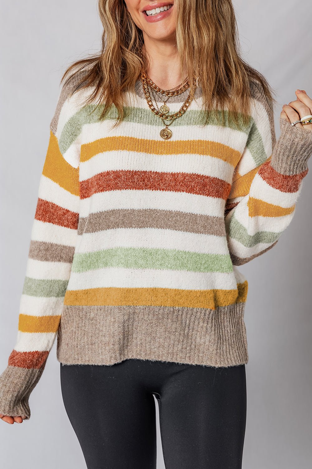 Multicolour Colorblock Drop Shoulder Crew Neck Sweater - MAD RUFFI