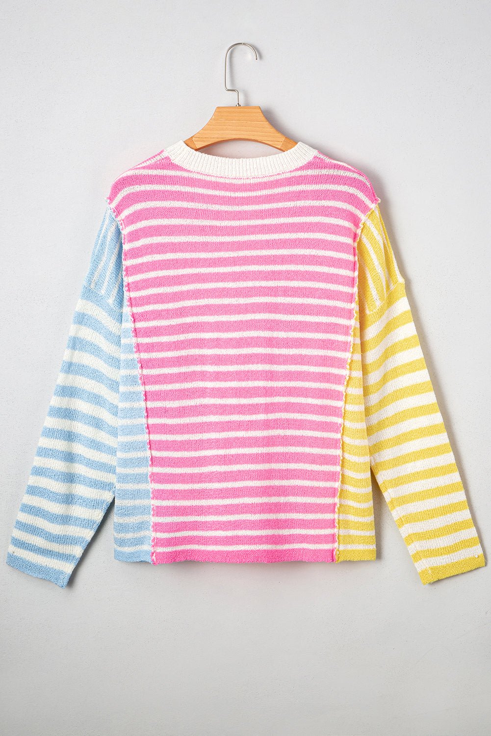 Multicolour Colorblock Striped Patchwork Dolman Sleeve Slit Sweater - MAD RUFFI
