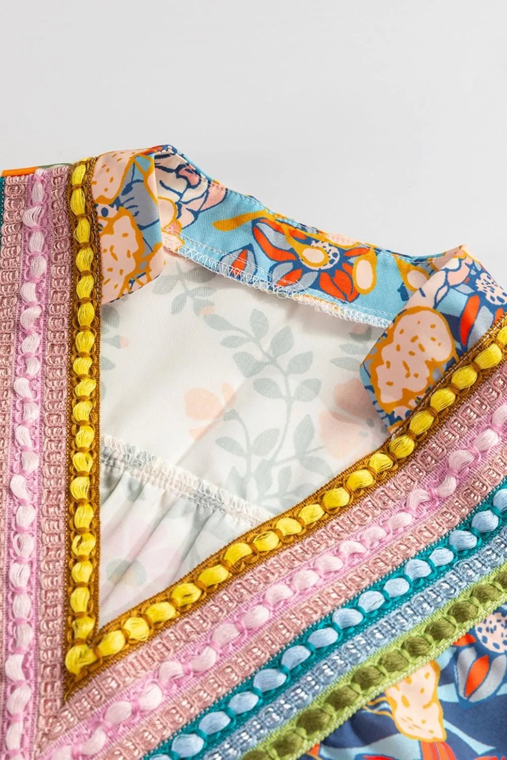 Multicolour Crochet V Neck Half Sleeve Boho Floral Blouse - MAD RUFFI