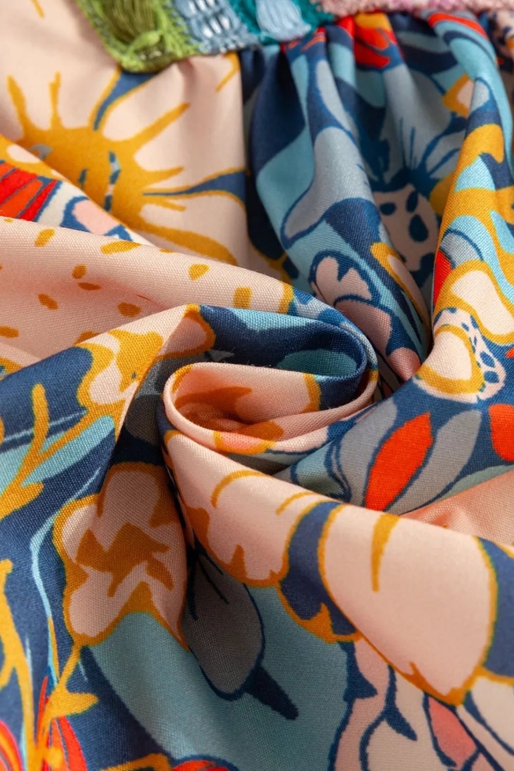 Multicolour Crochet V Neck Half Sleeve Boho Floral Blouse - MAD RUFFI