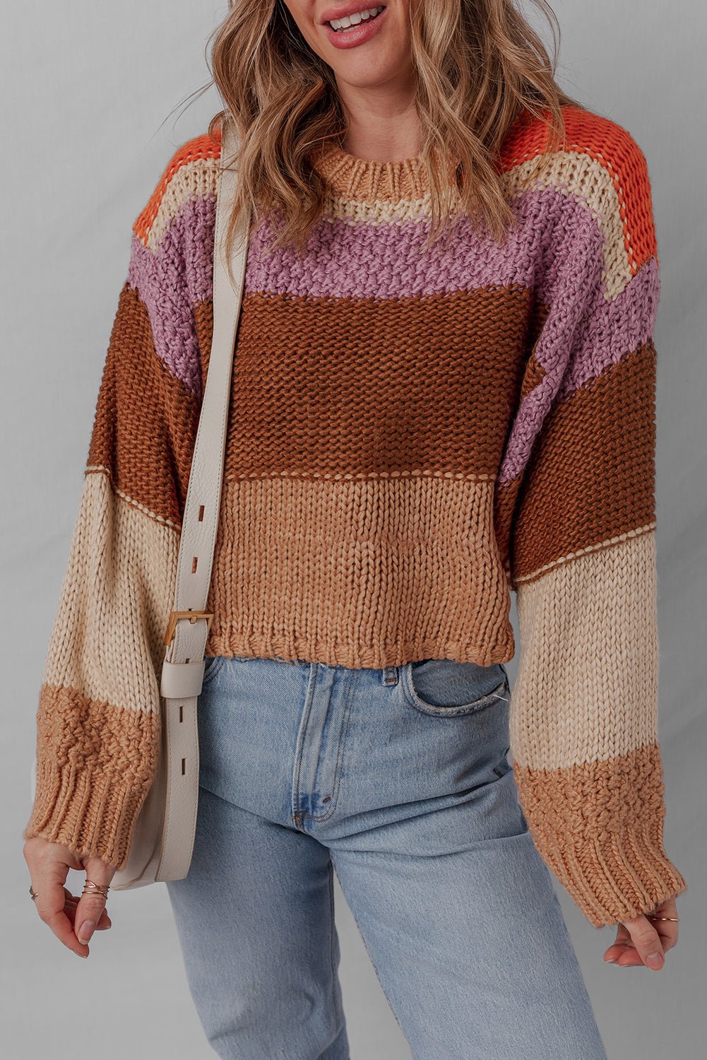 Multicolour Cropped Colorblock Knitted Sweater - MAD RUFFI