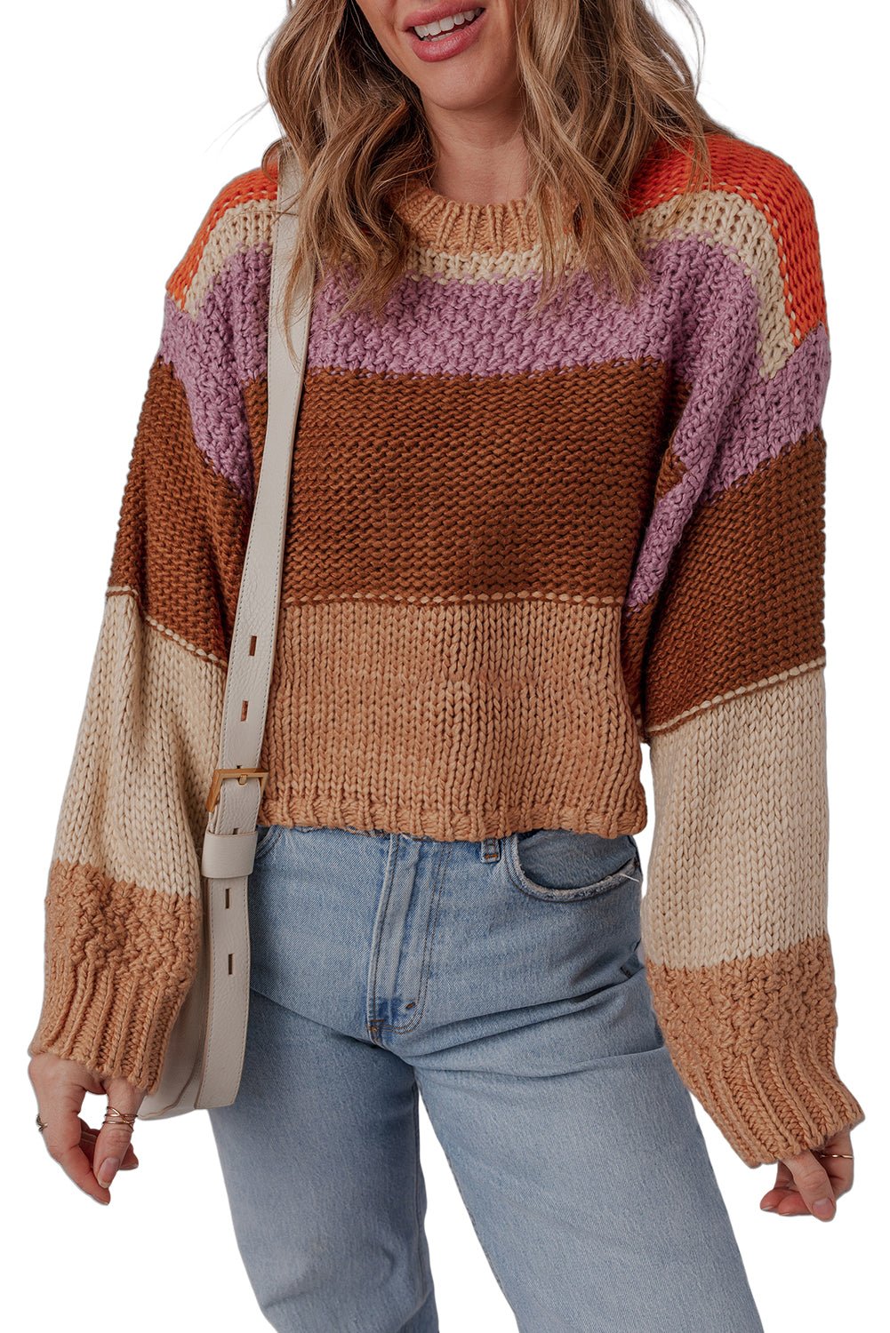 Multicolour Cropped Colorblock Knitted Sweater - MAD RUFFI
