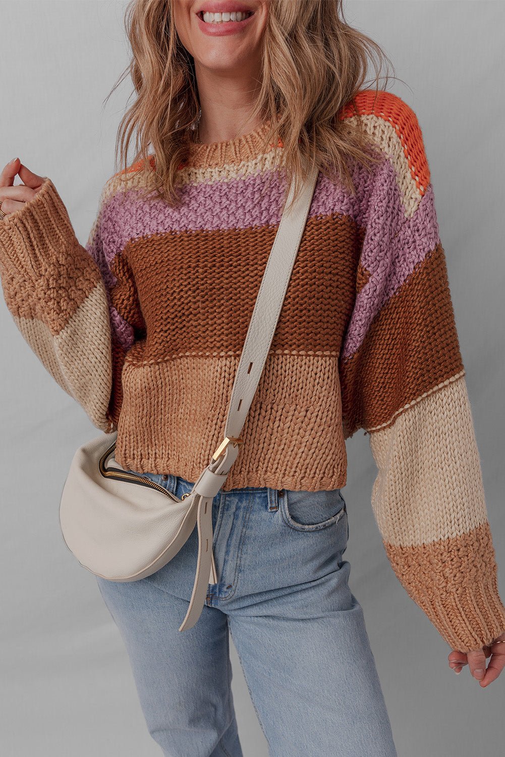 Multicolour Cropped Colorblock Knitted Sweater - MAD RUFFI