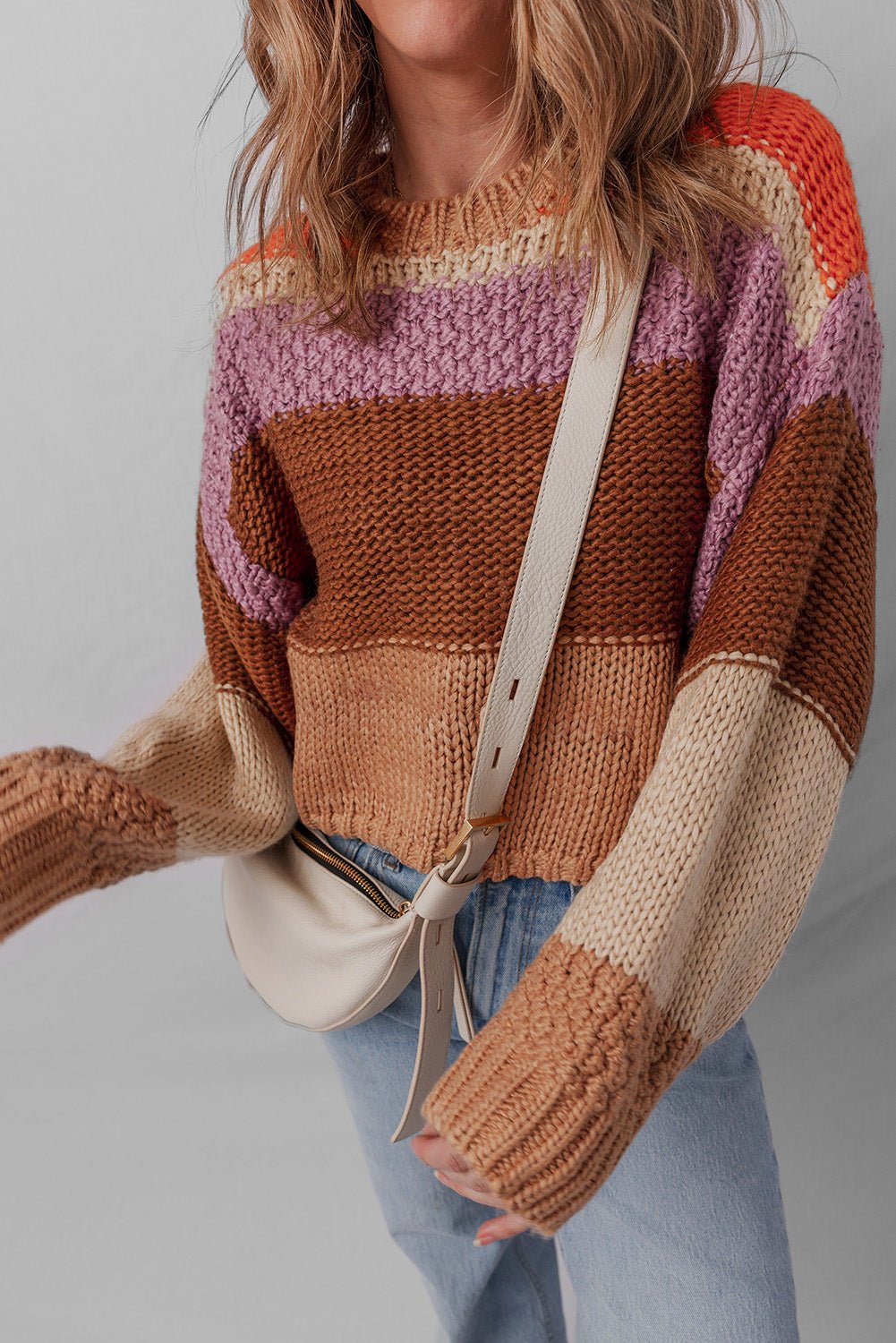 Multicolour Cropped Colorblock Knitted Sweater - MAD RUFFI