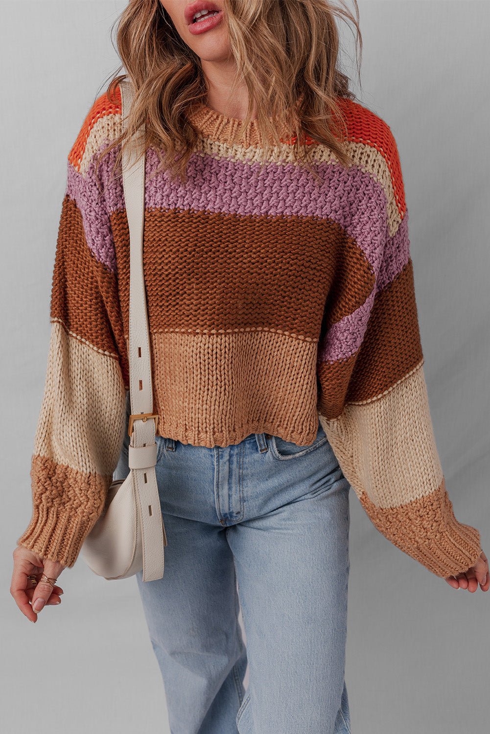 Multicolour Cropped Colorblock Knitted Sweater - MAD RUFFI