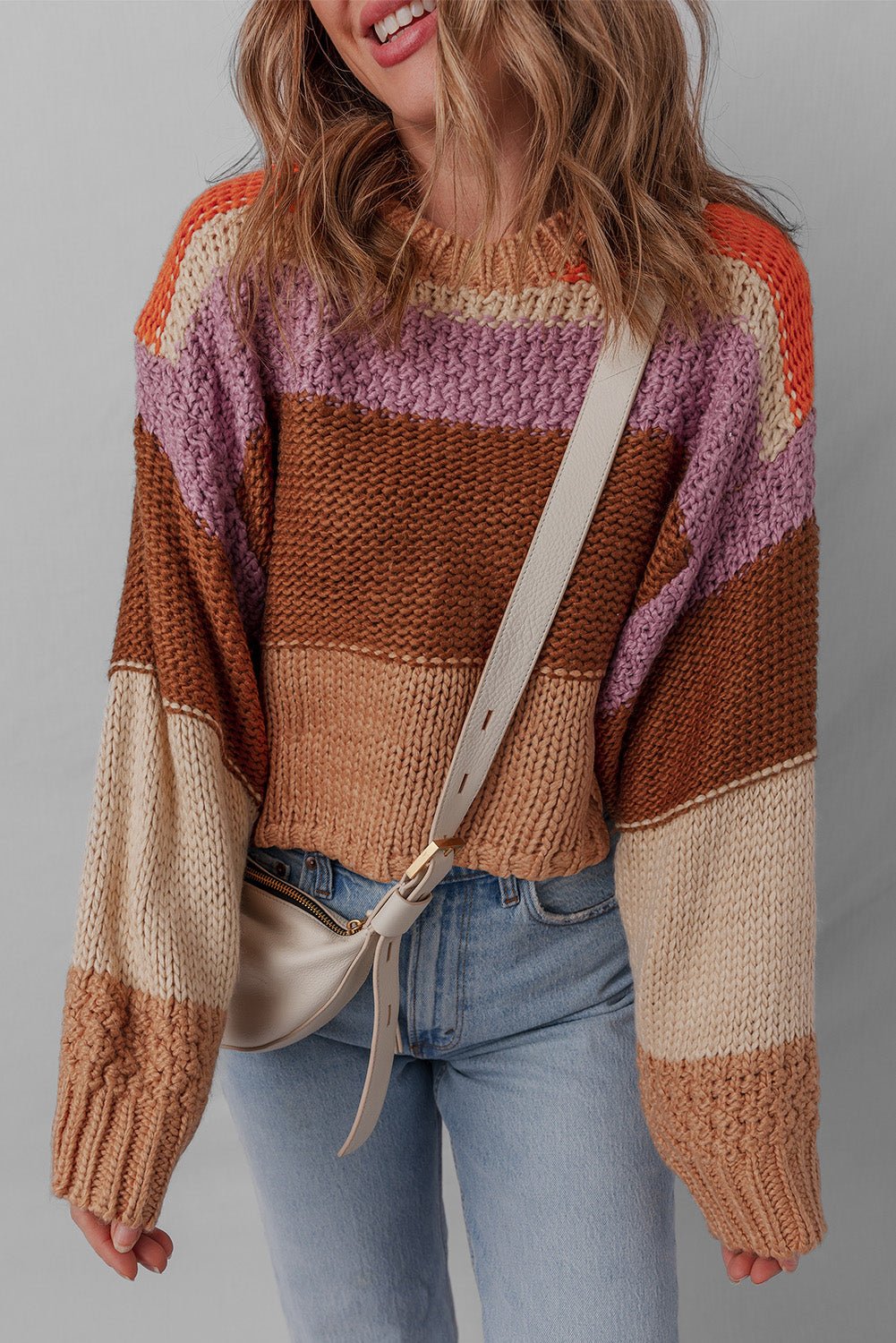 Multicolour Cropped Colorblock Knitted Sweater - MAD RUFFI