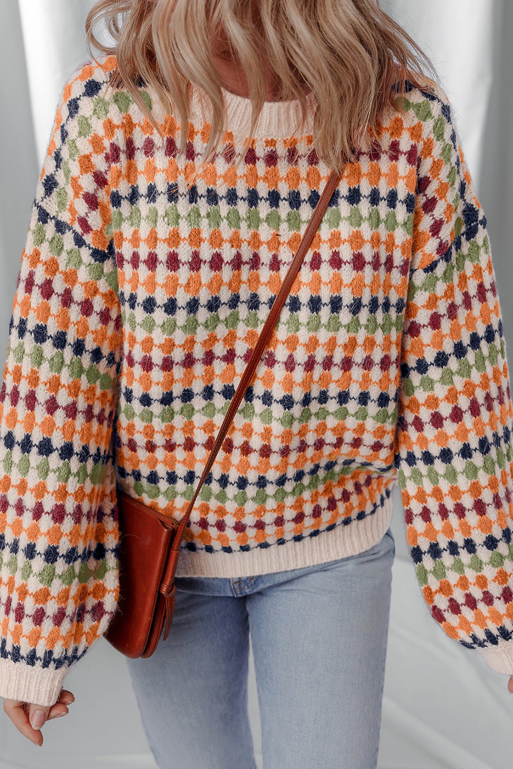 Multicolour Dotty Striped Pattern Knit Drop Shoulder Sweater - MAD RUFFI