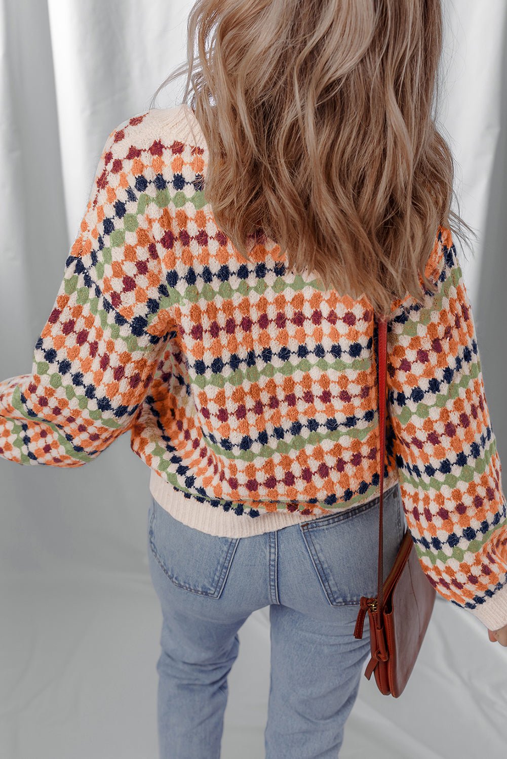 Multicolour Dotty Striped Pattern Knit Drop Shoulder Sweater - MAD RUFFI