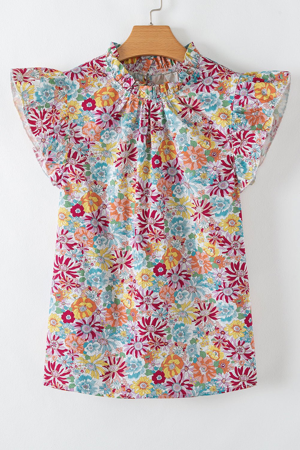 multicolour floral pleated detail ruffle sleeveless blouse - MAD RUFFI