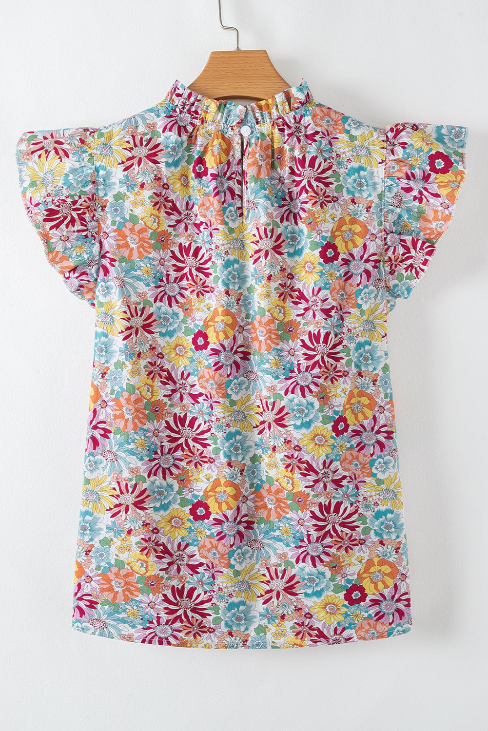 multicolour floral pleated detail ruffle sleeveless blouse - MAD RUFFI