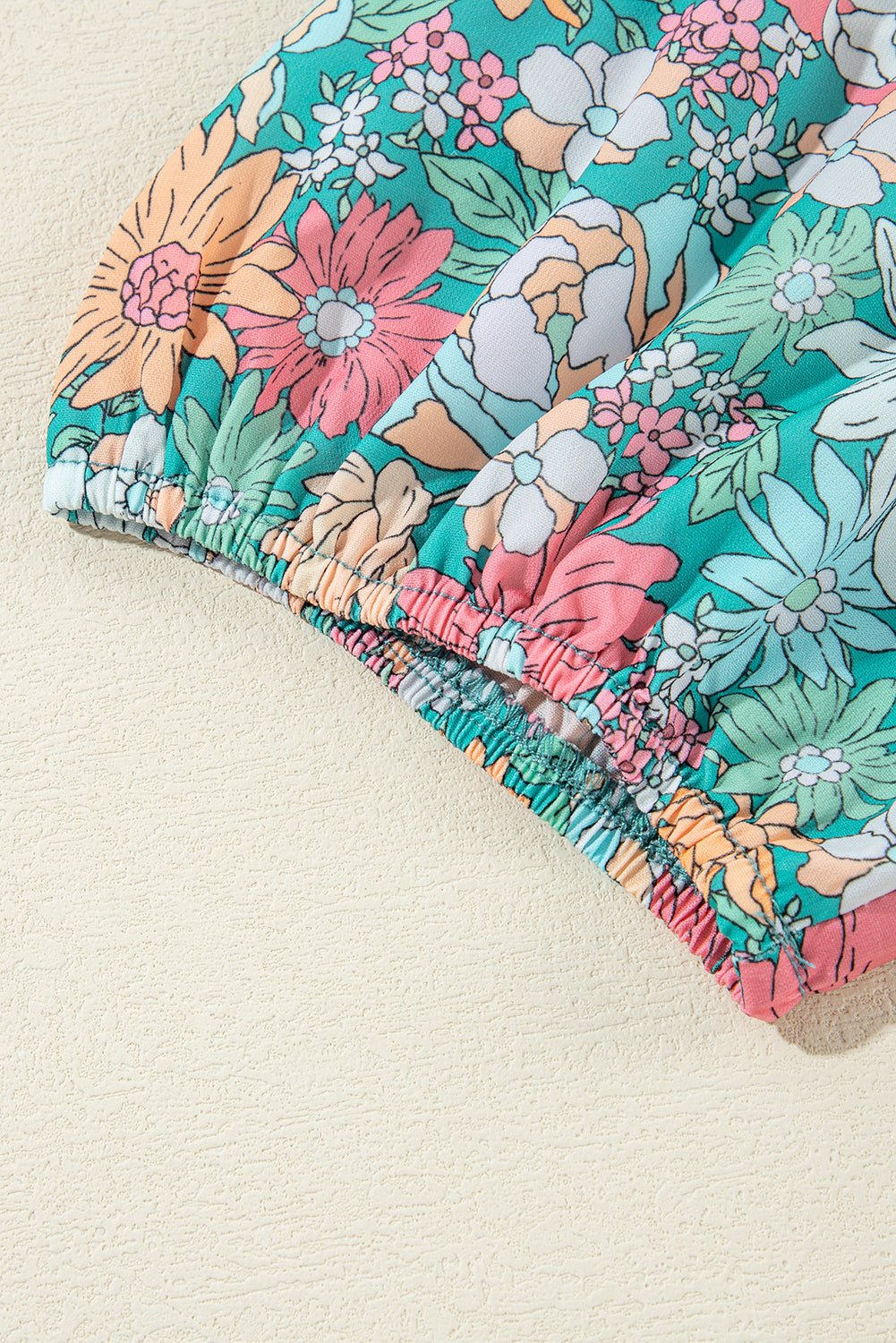 Multicolour Floral Print Short Puff Sleeve V Neck Boho Peplum Blouse - MAD RUFFI