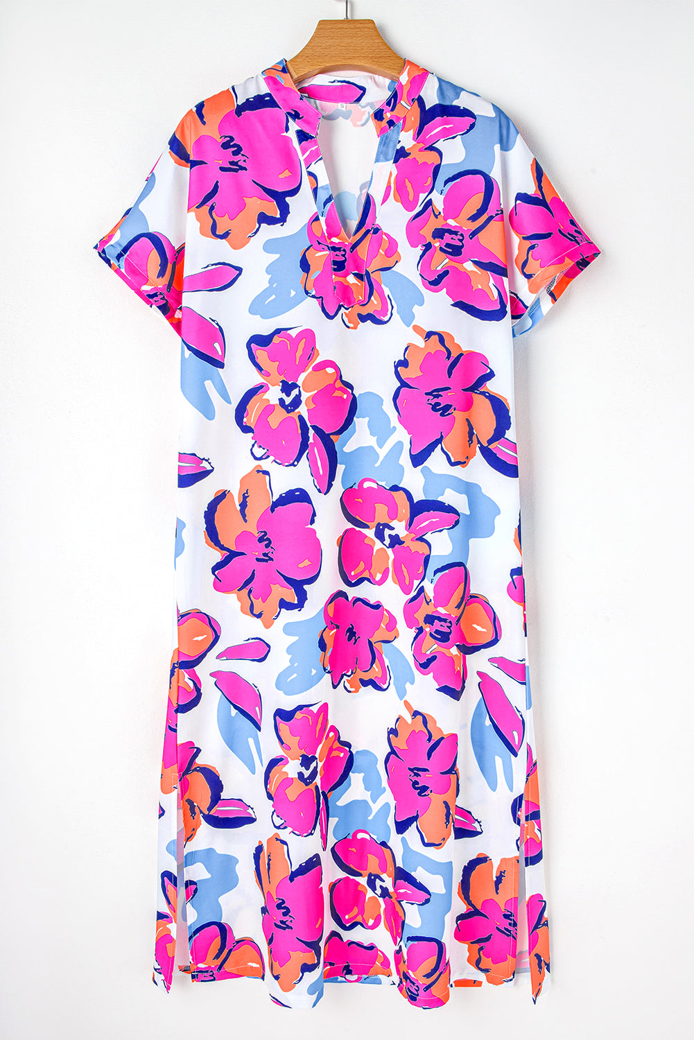 Multicolour Floral Print Split Neck Midi Dress - MAD RUFFI