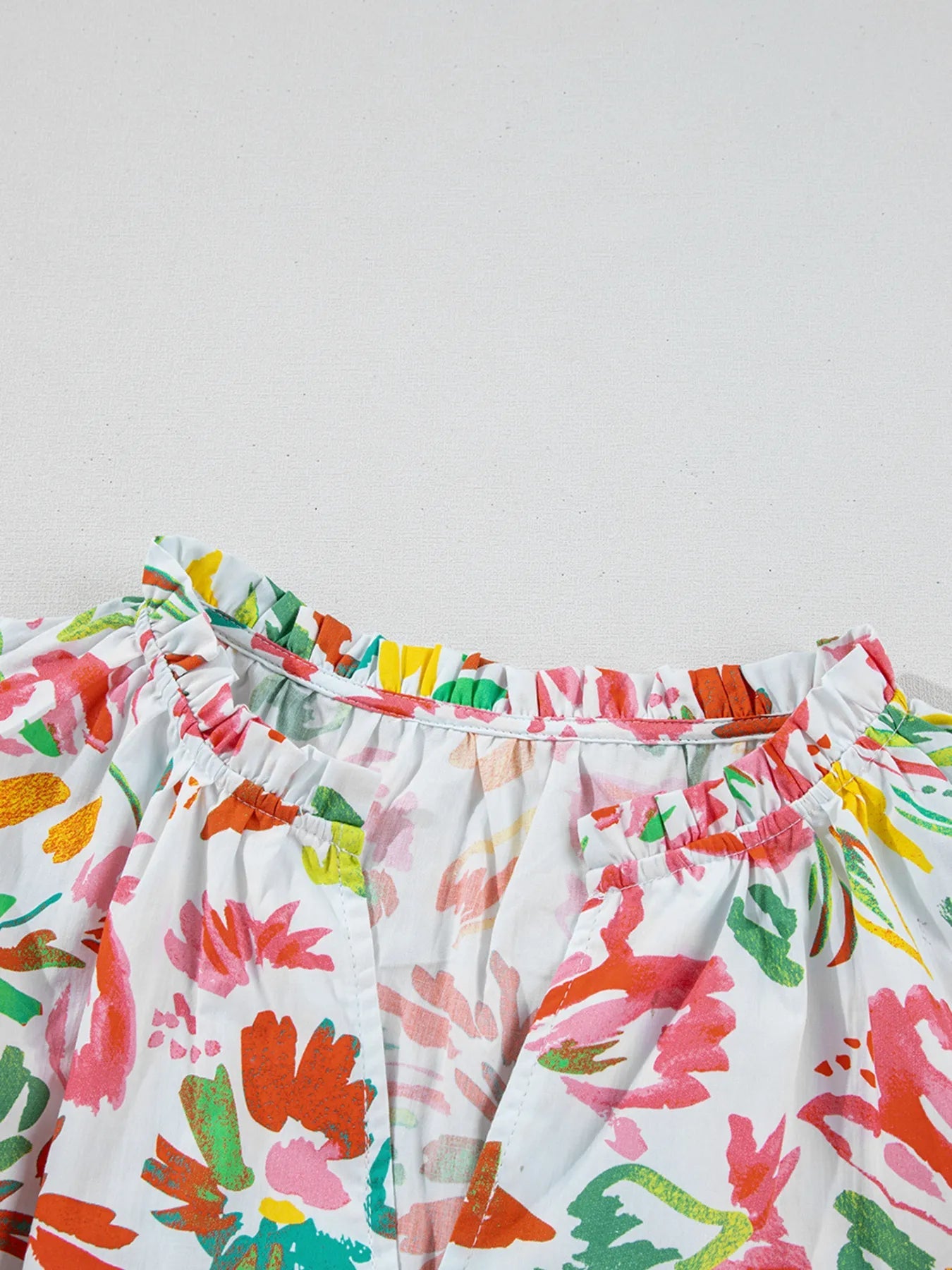 Multicolour Floral Printed Cap Sleeve Split Neck Blouse - MAD RUFFI