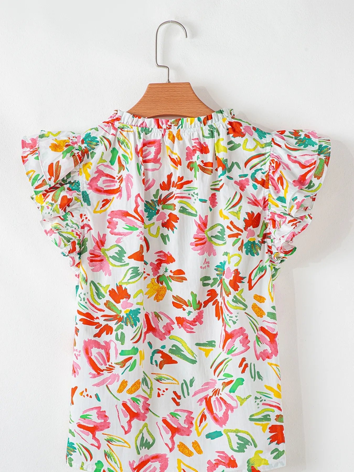 Multicolour Floral Printed Cap Sleeve Split Neck Blouse - MAD RUFFI