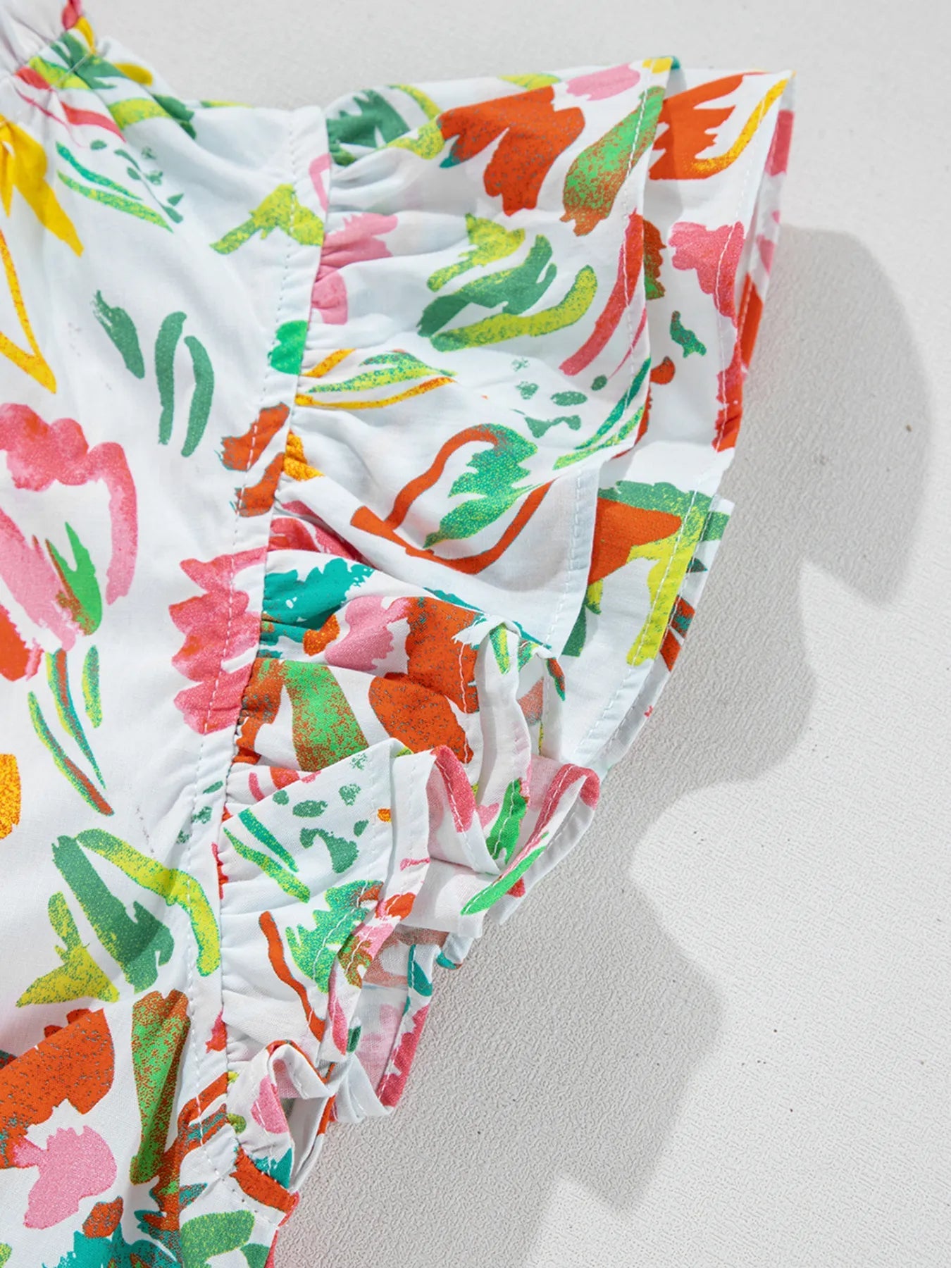 Multicolour Floral Printed Cap Sleeve Split Neck Blouse - MAD RUFFI