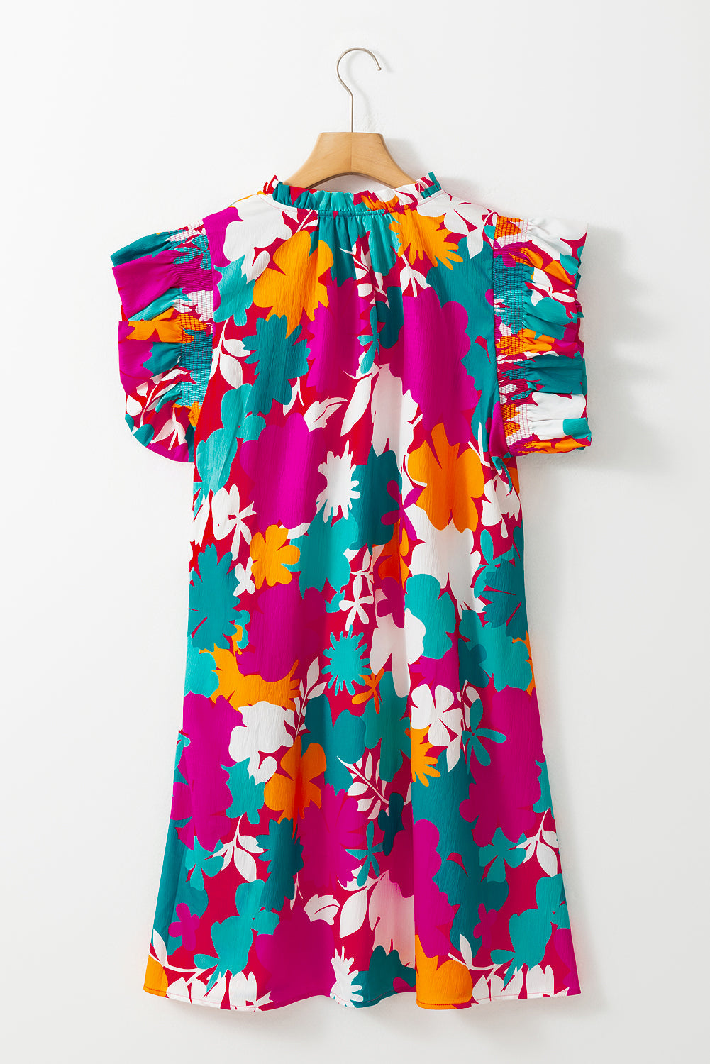 Multicolour Floral Tie Split Neck Flutter Sleeve Mini Dress - MAD RUFFI