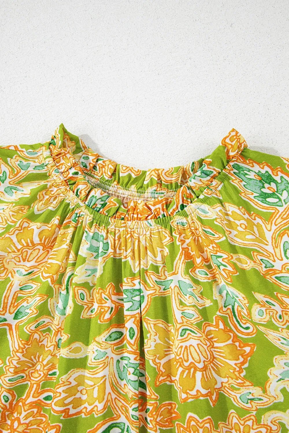 Multicolour Printed Contrast Bubble Sleeve Patchwork Blouse - MAD RUFFI