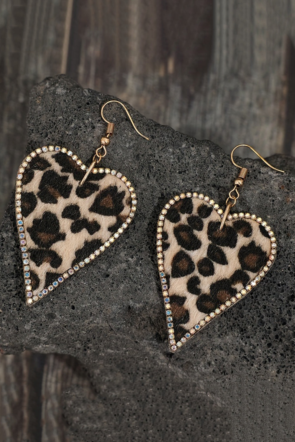 Multicolour Rhinestone Edge Leopard Print Heart Shape Earrings - MAD RUFFI