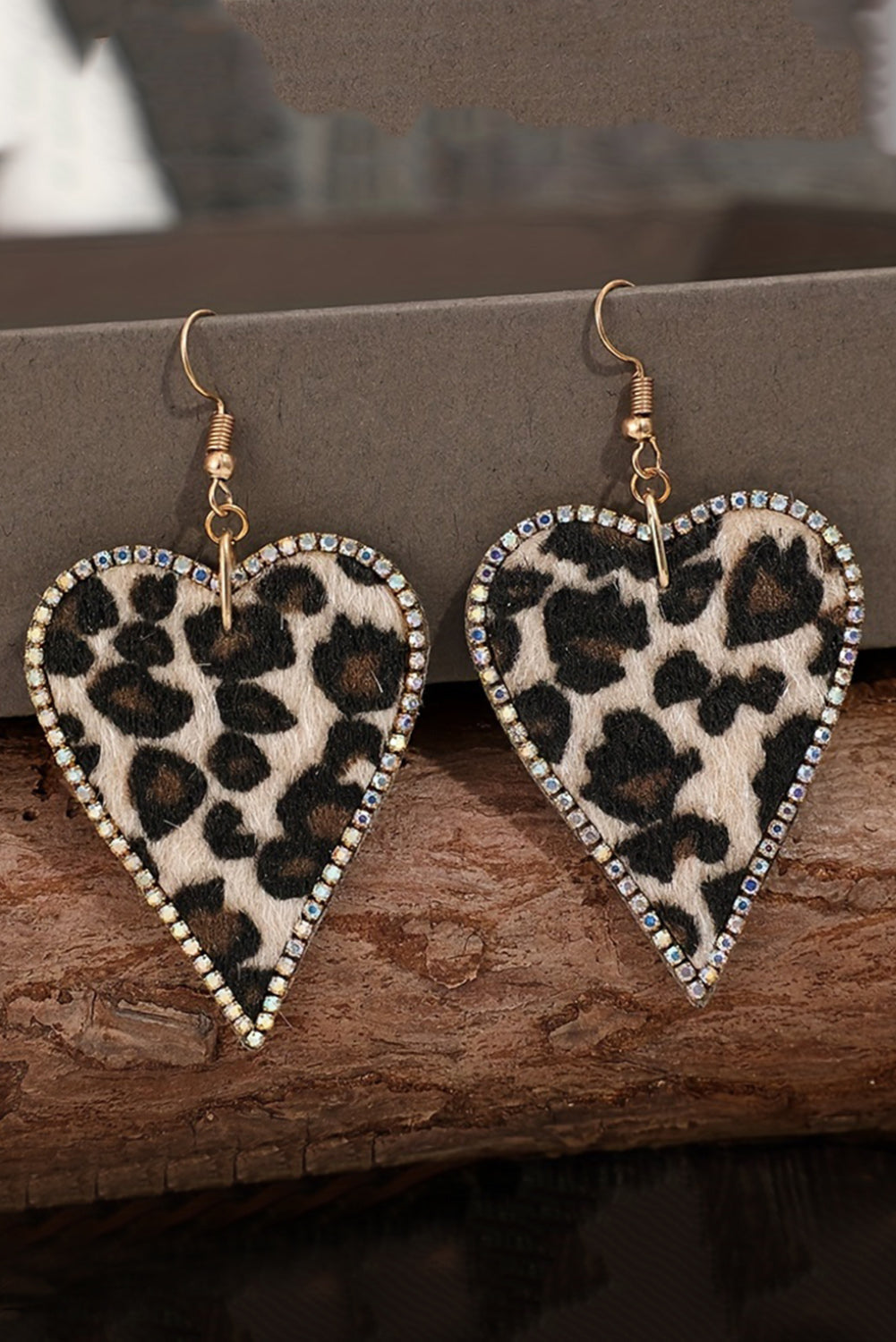 Multicolour Rhinestone Edge Leopard Print Heart Shape Earrings - MAD RUFFI