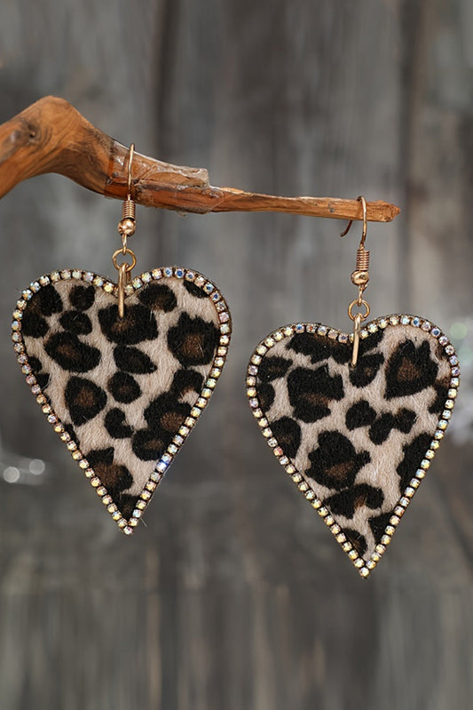 Multicolour Rhinestone Edge Leopard Print Heart Shape Earrings - MAD RUFFI