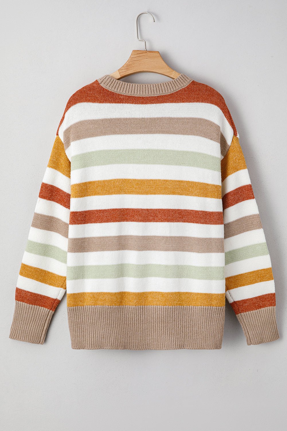 Multicolour Striped Colorblock Drop Shoulder Plus Size Sweater - MAD RUFFI