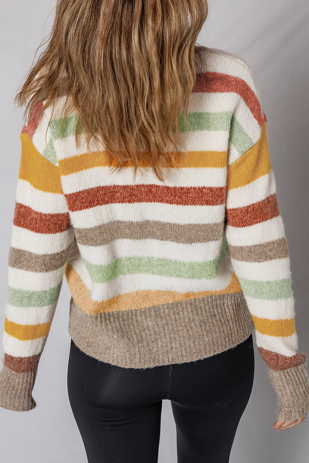 Multicolour Striped Colorblock Drop Shoulder Plus Size Sweater - MAD RUFFI