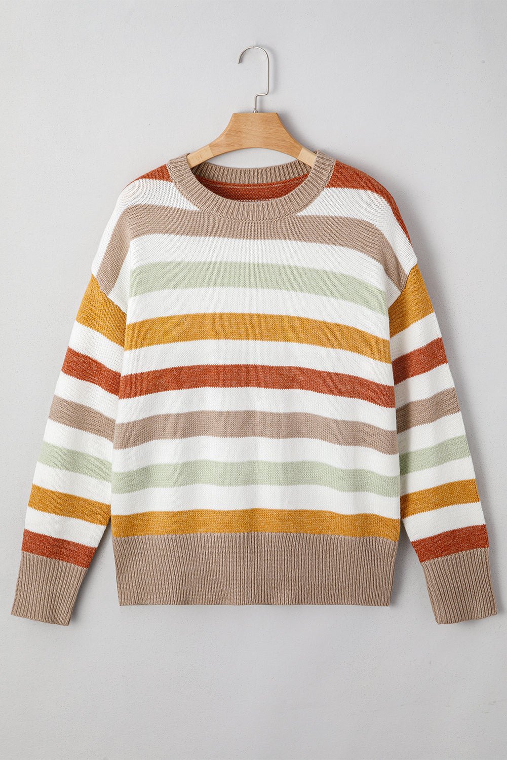 Multicolour Striped Colorblock Drop Shoulder Plus Size Sweater - MAD RUFFI