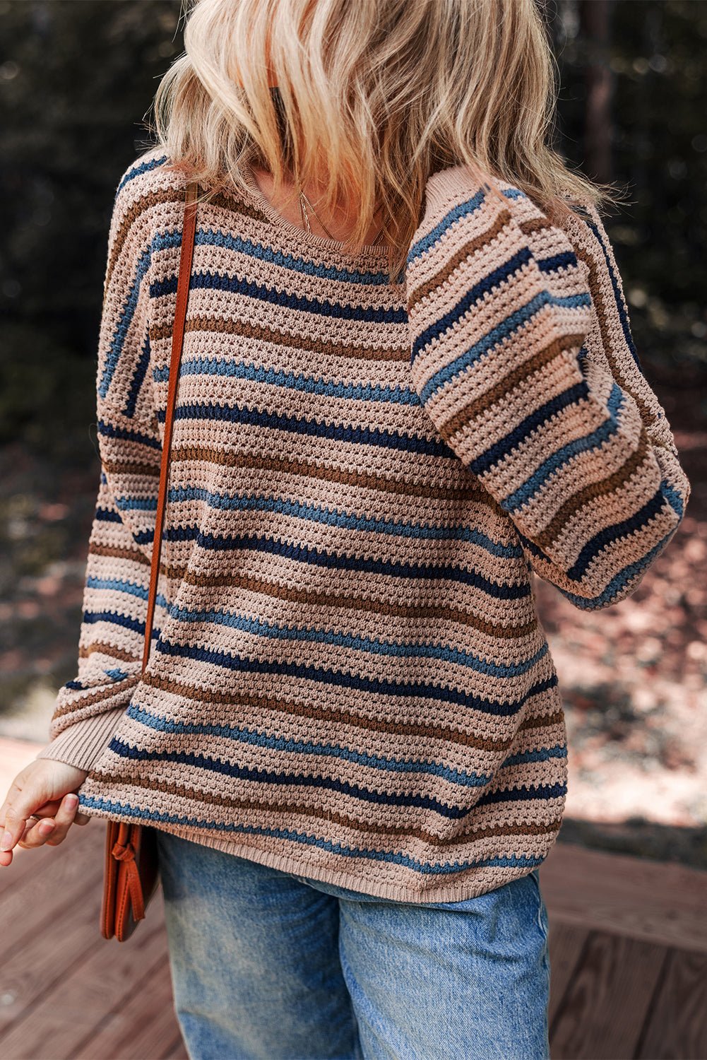 Multicolour Striped Knitted Drop Shoulder Crew Neck Sweater - MAD RUFFI