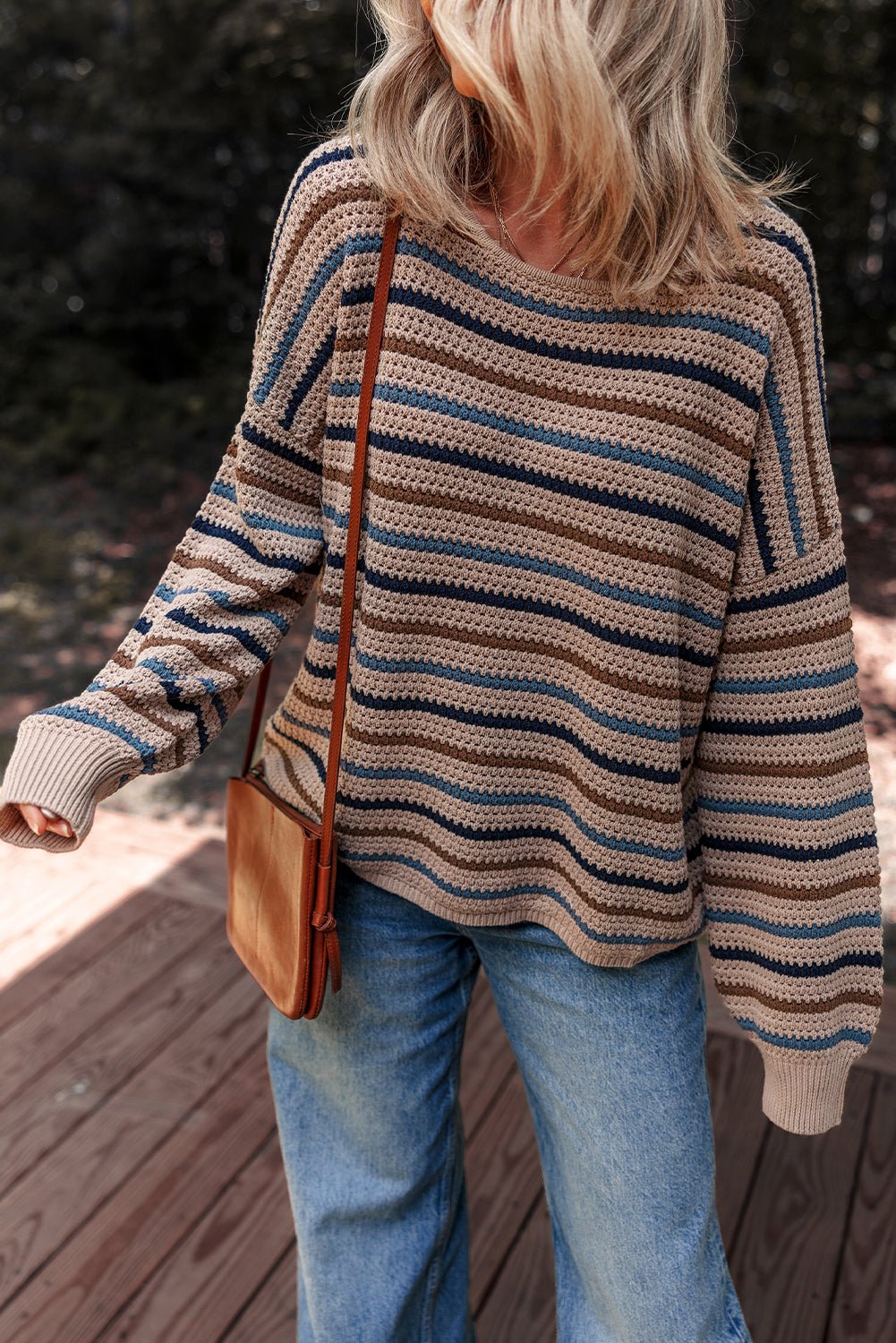 Multicolour Striped Knitted Drop Shoulder Crew Neck Sweater - MAD RUFFI