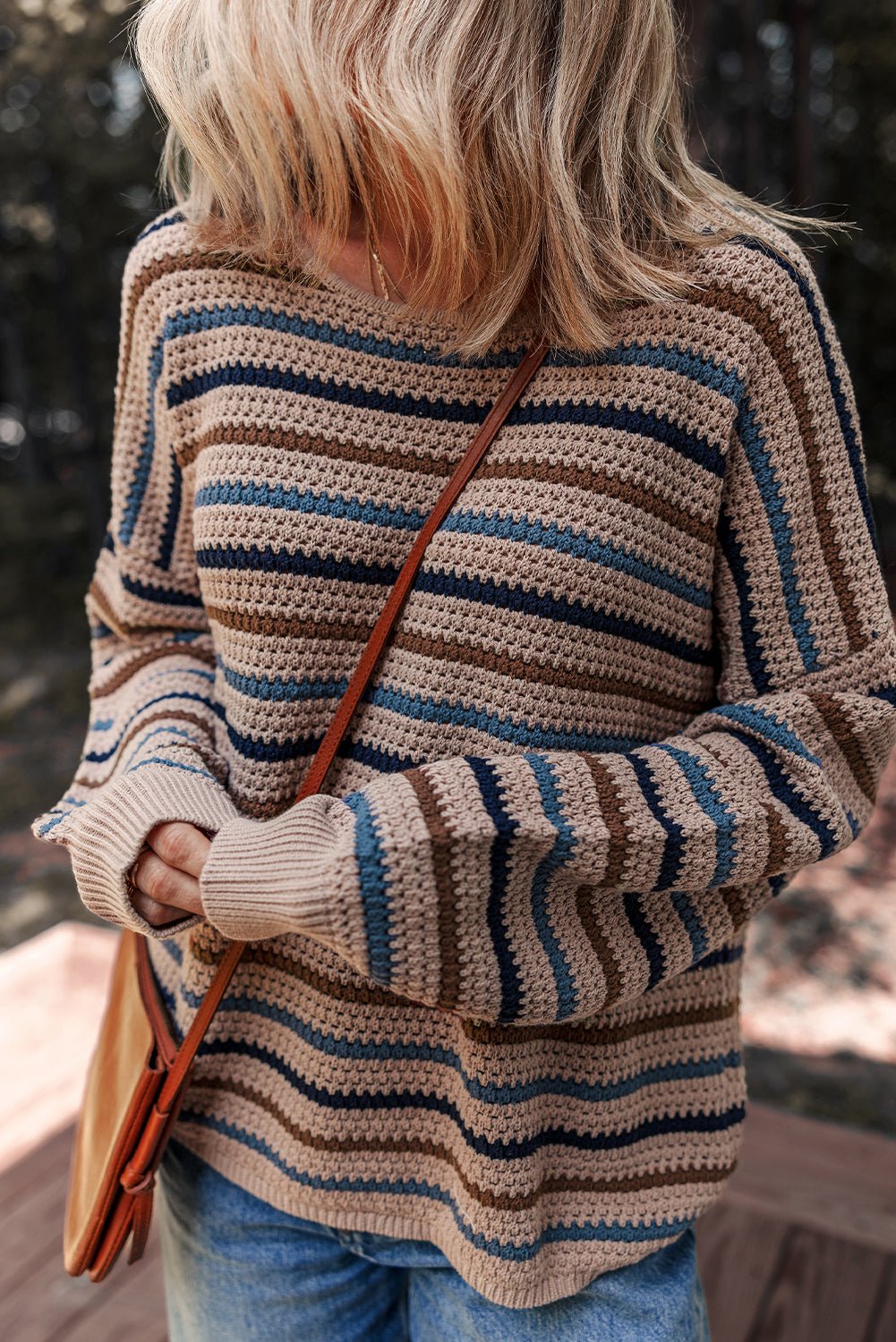 Multicolour Striped Knitted Drop Shoulder Crew Neck Sweater - MAD RUFFI