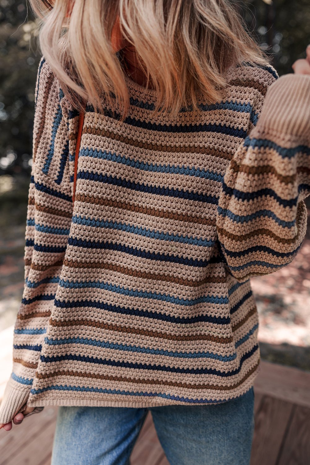 Multicolour Striped Knitted Drop Shoulder Crew Neck Sweater - MAD RUFFI